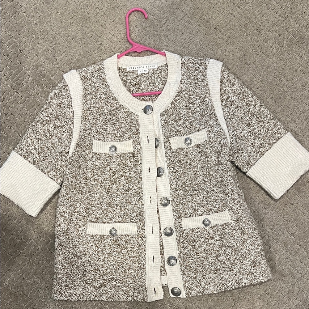 Veronica Beard Cream and Brown Knit Cardigan